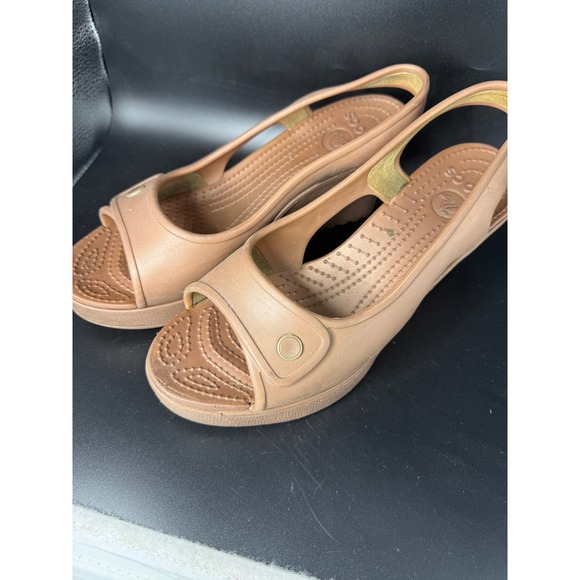 CROCS Shoes - Crocs Women's Slingback Wedge Sandals Tan Size 8 M